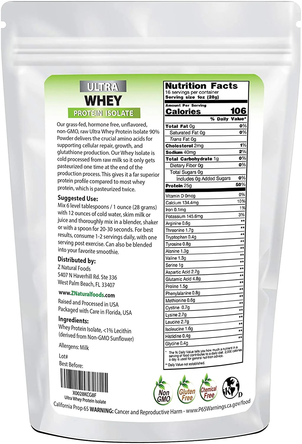 Whey Protein Powder Isolate, Unsweetened Protein Powder Enriched with Vital Proteins for Weight Loss, 100% Pure, Gluten Free, Non GMO, Kosher, 1 Lb